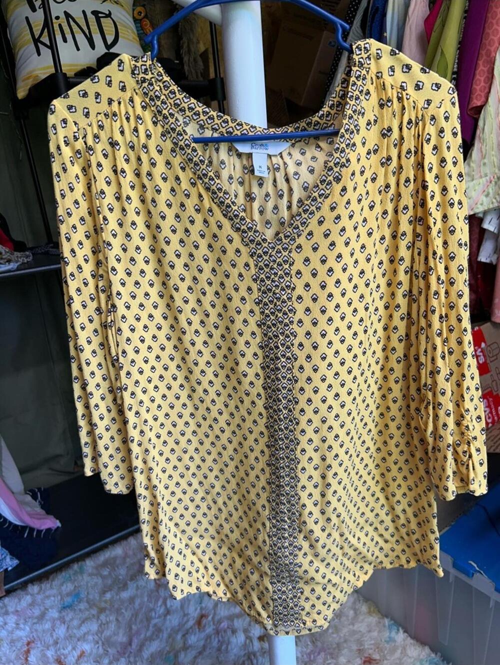 Croft & Barrow Yellow Rayon Printed Blouse, Size M